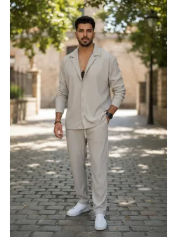 Trening barbati slim fit cream , Pantaloni + Bluza C400 34-3.3